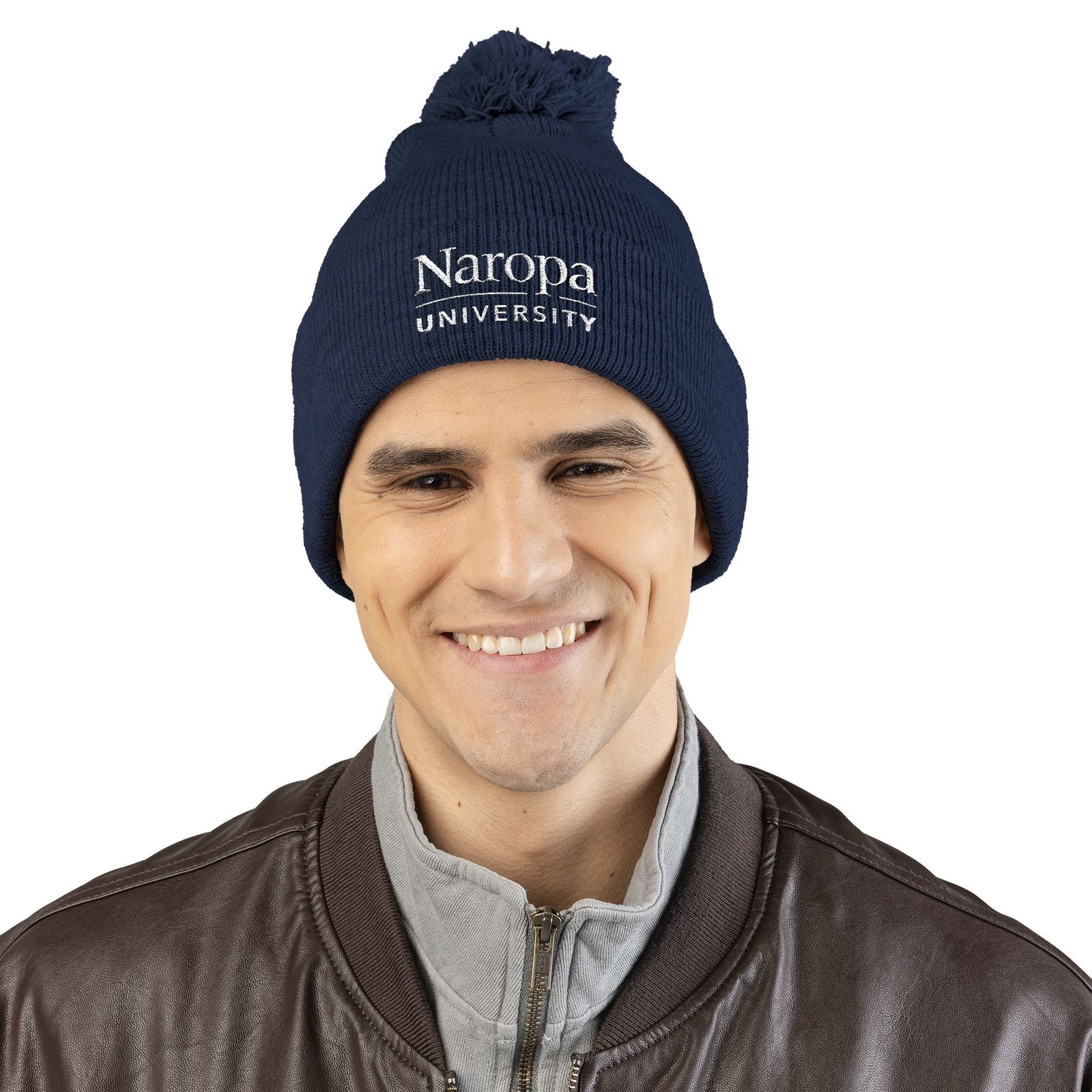 Naropa Embroidered Pom-Pom Knit Cap — Cozy Winter Beanie with Fold Cuff - Image 9