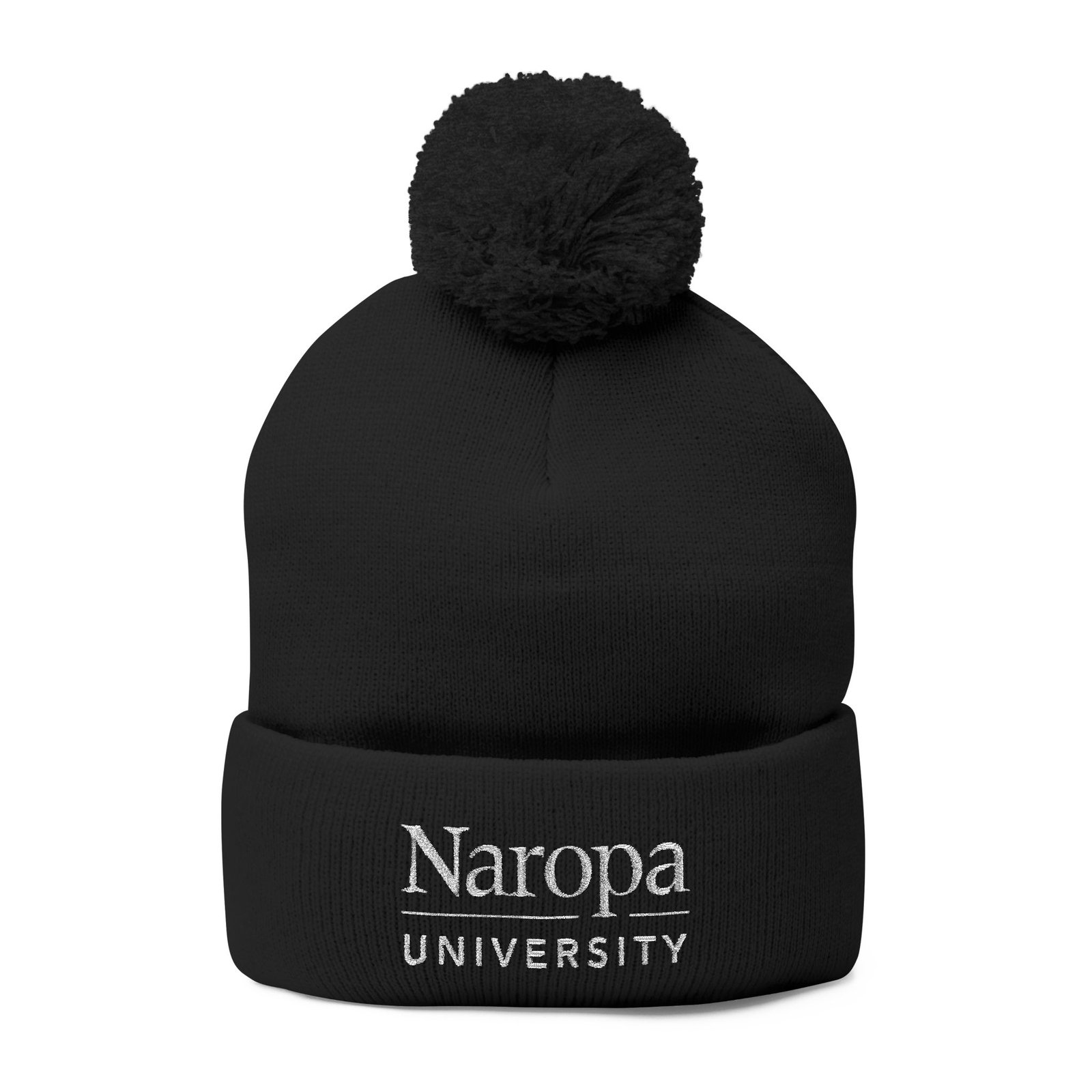 Naropa Embroidered Pom-Pom Knit Cap — Cozy Winter Beanie with Fold Cuff