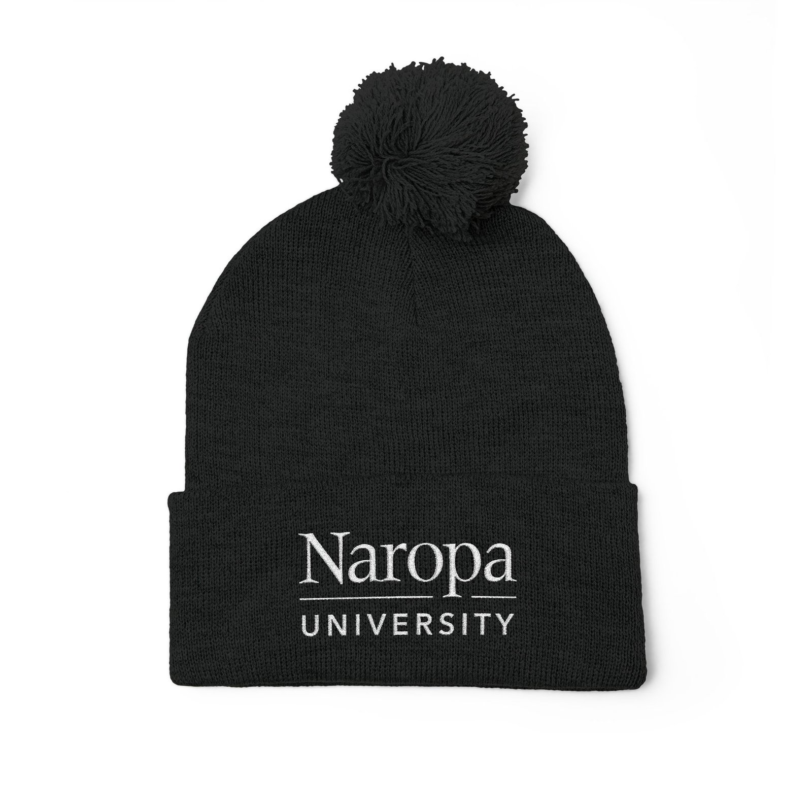 Naropa Embroidered Pom-Pom Knit Cap — Cozy Winter Beanie with Fold Cuff - Image 2