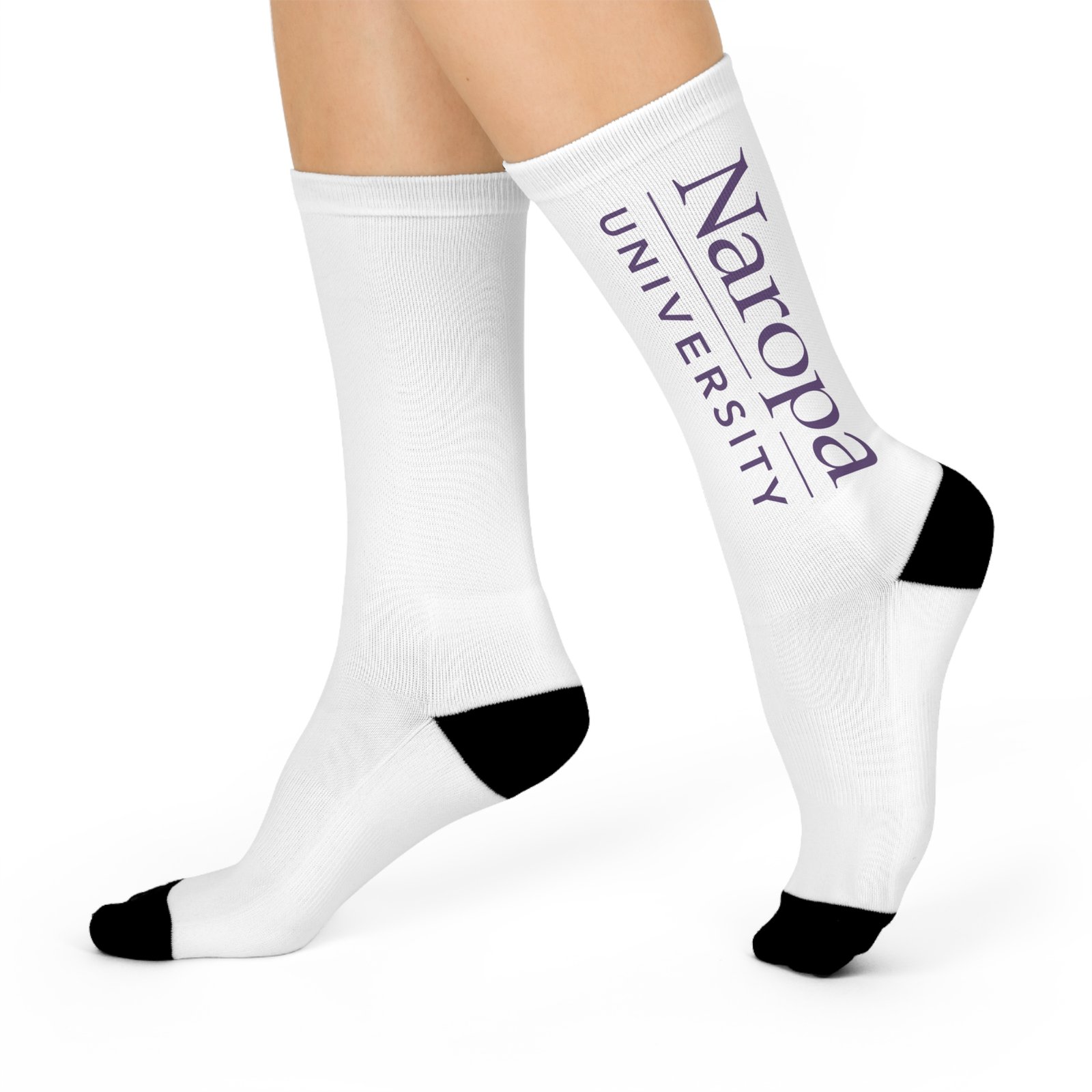 Naropa University Cushioned Crew Socks — White Logo Athletic Socks